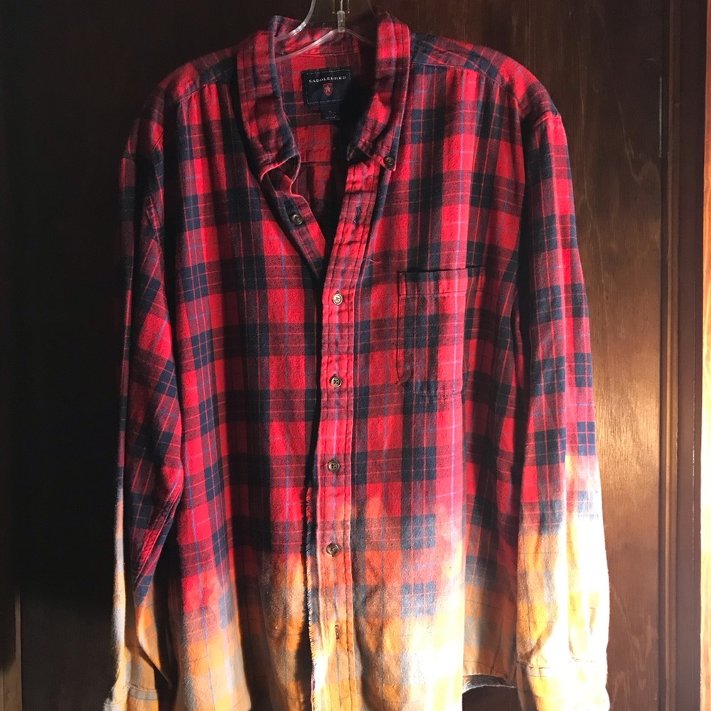 Hand Distressed w Auction/Cow Appliqué Womens Top Made from Mens XL Flannel